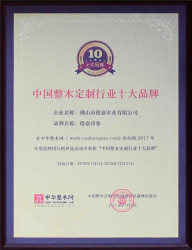 中國(guó)整木定制行業(yè)十大品牌獎(jiǎng)牌