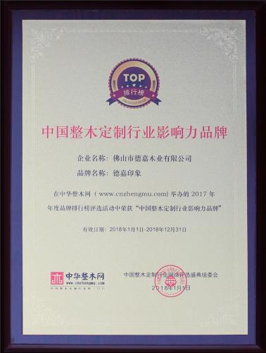 中國(guó)整木定制行業(yè)影響力品牌證獎(jiǎng)牌